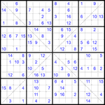 Судоку Х 16х16 #28 очень трудный