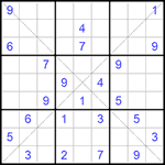 Судоку Х 9х9 #222 очень трудный