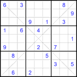 Судоку Х 9х9 #366 очень трудный